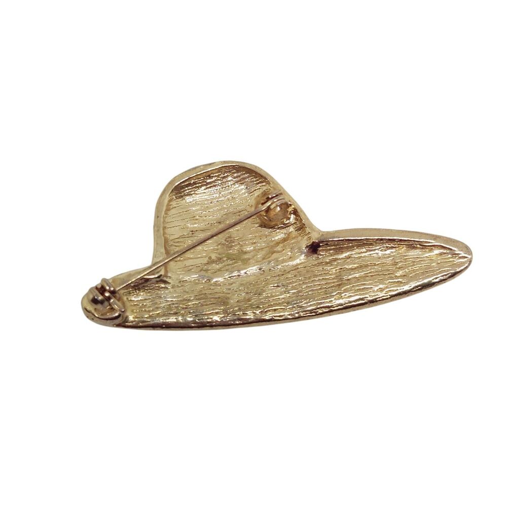 Gold Plated Light Blue Enamel Hat Brooch Pin with Rhinestones‎ - Picture 2 of 2